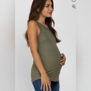Gray grey & olive green maternity ribbed tank top large L pink blush bundle